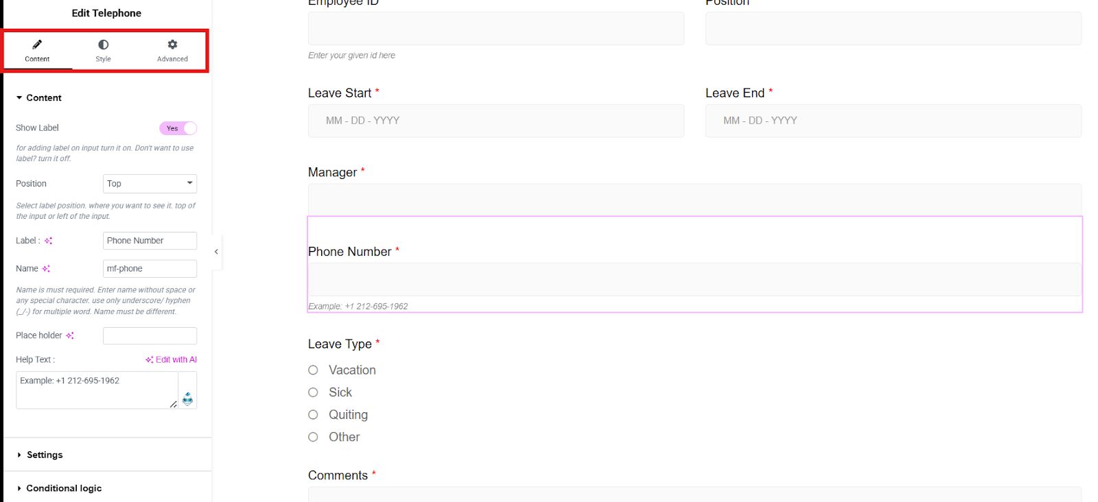 Design leave request form