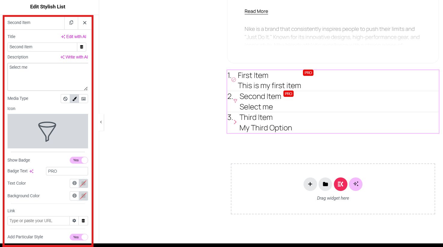 Design list items