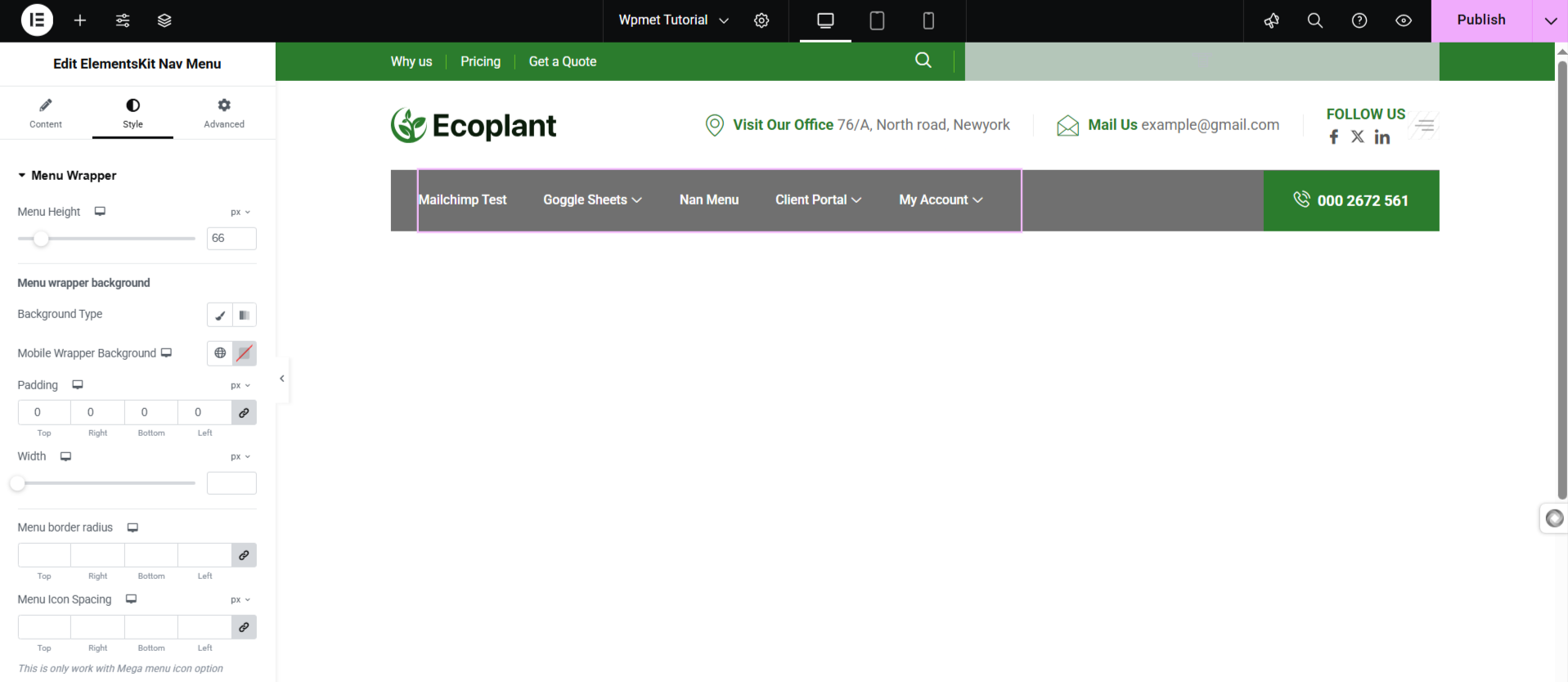 Style website header area