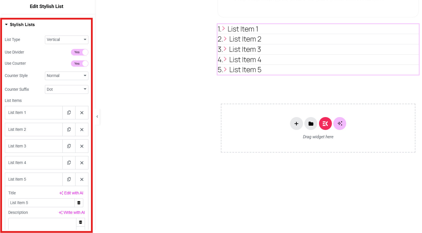 Edit stylish list widget