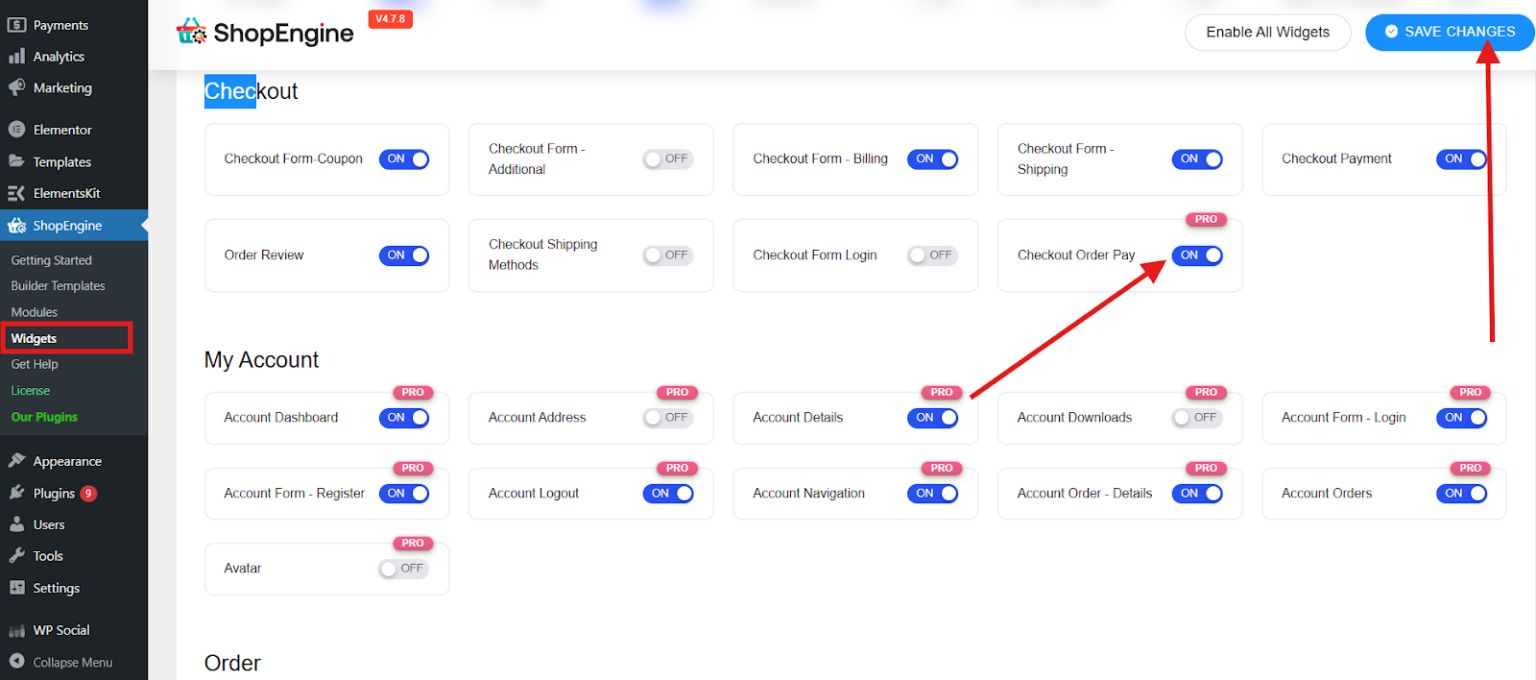 Enable Checkout Order Pay Widget