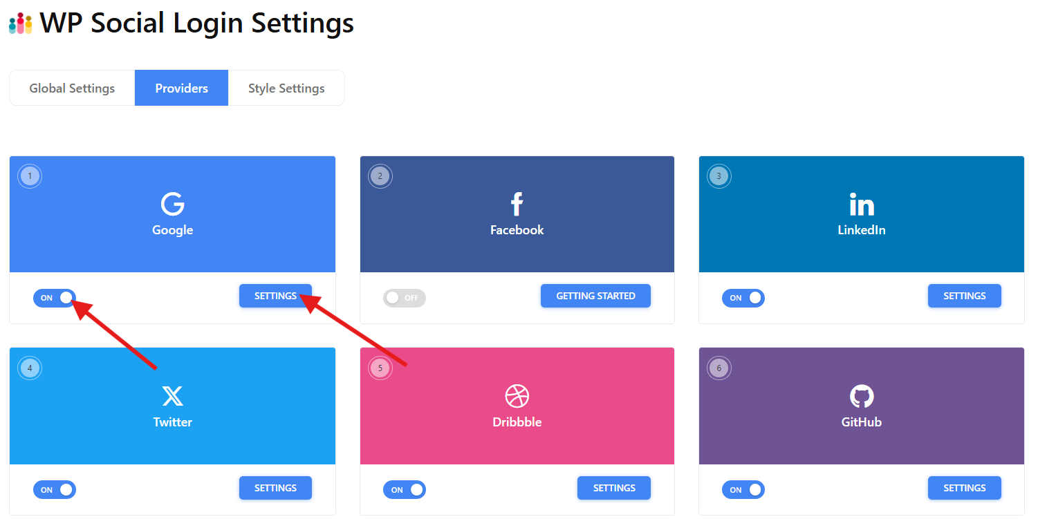 Enable and set providers settings