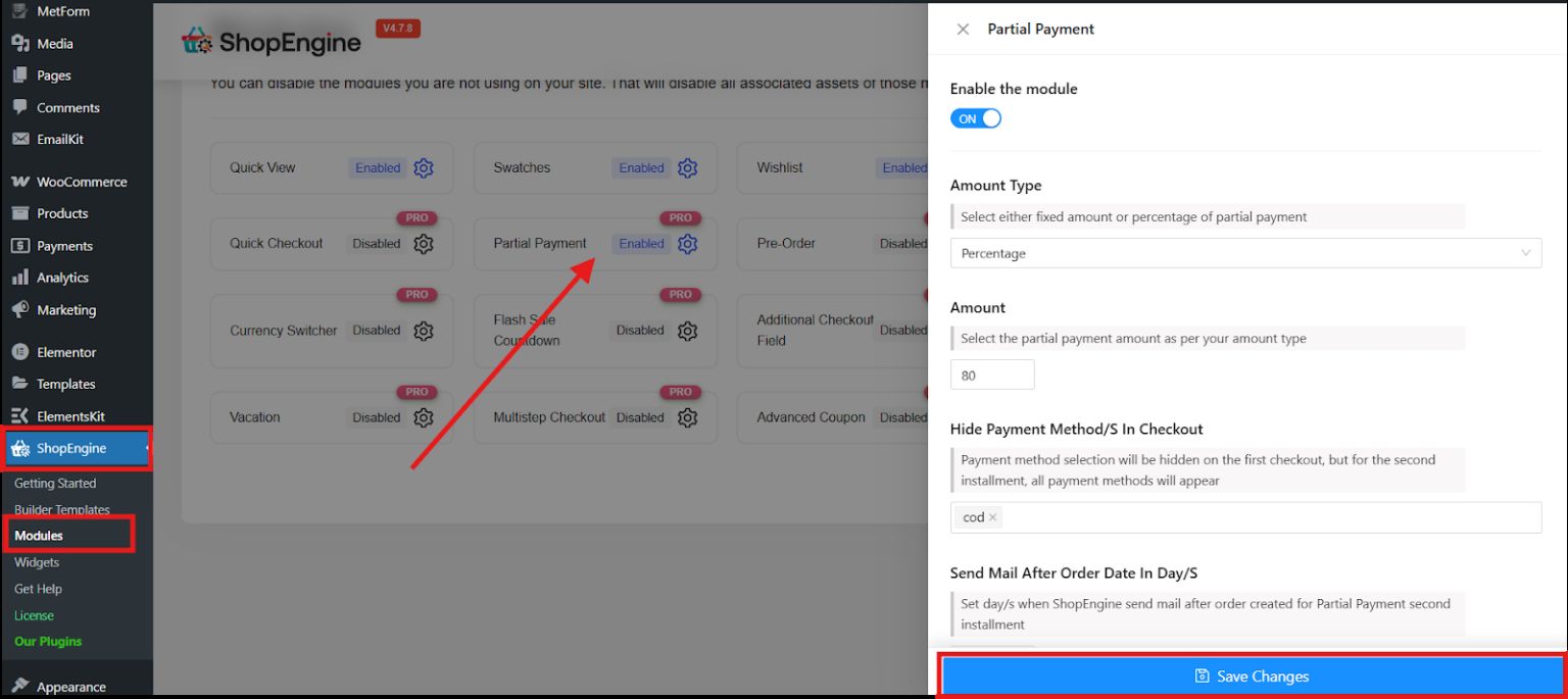 Enable Partial Payment Module