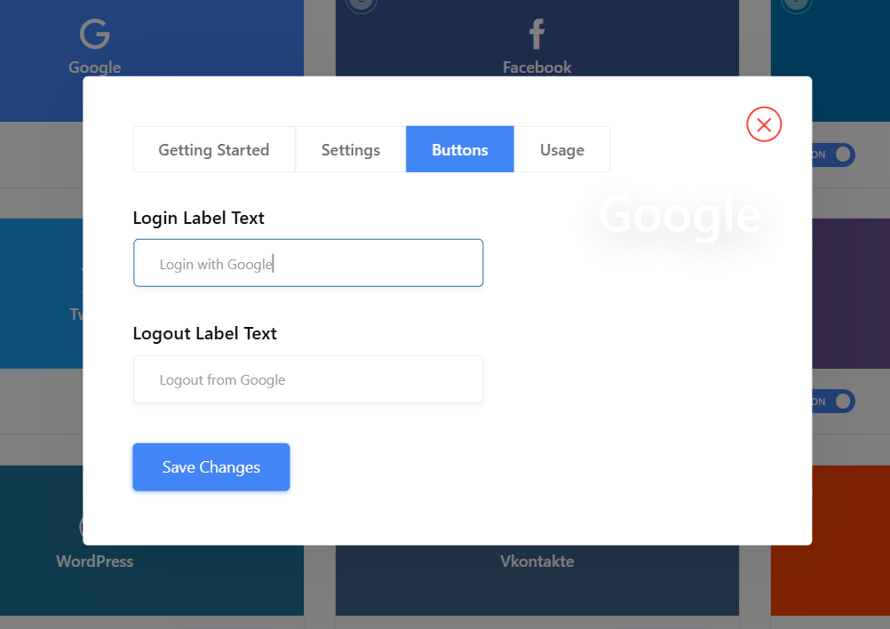 Enter login and logout texts