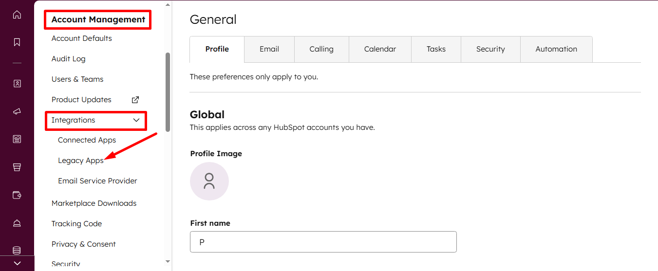 Find Integrations under account management and click on the legacy apps