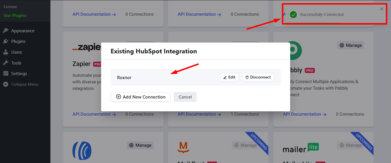HubSpot connected successfully
