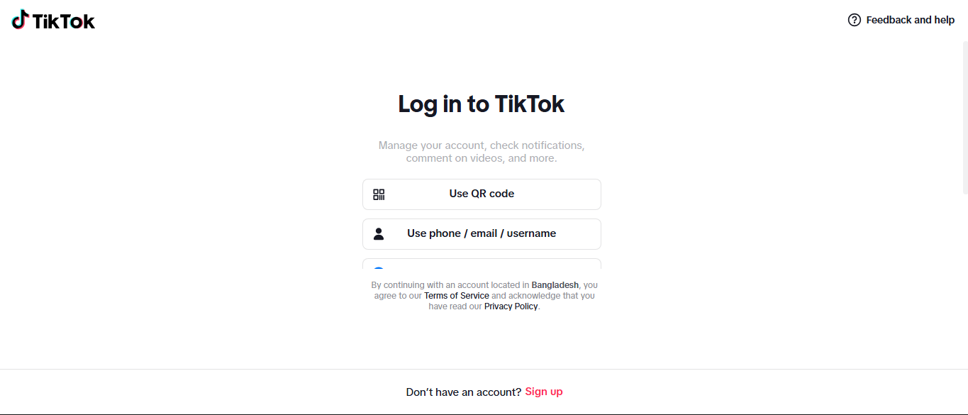 Login to TikTok
