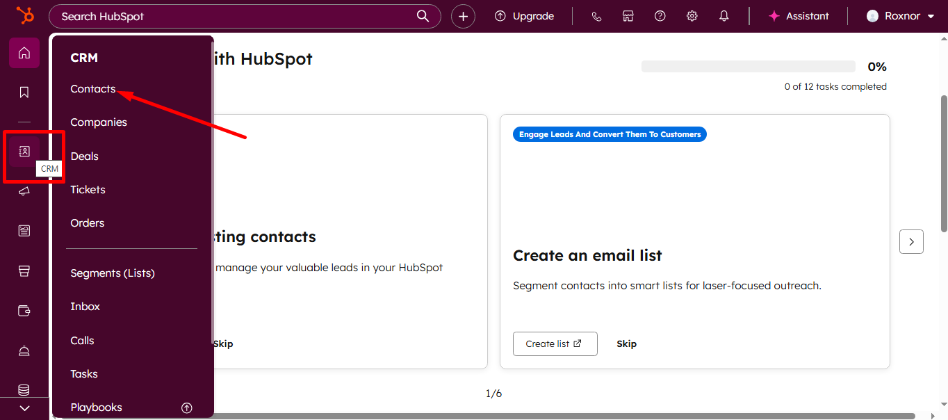 Navigate to CRM and select Contacts