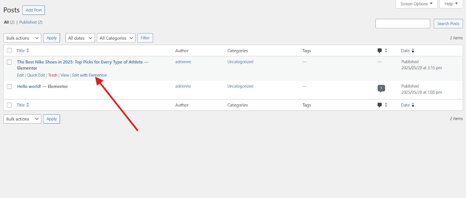 open a page or a post you want to edit with Elementor