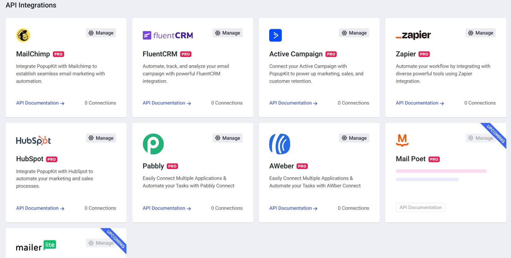 PopupKit API Integrations