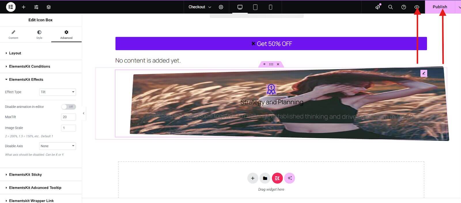 Preview and publish a page withfeature box