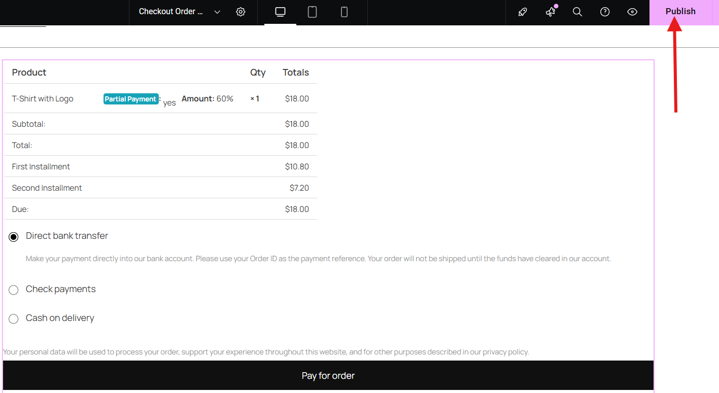 Publish pay template