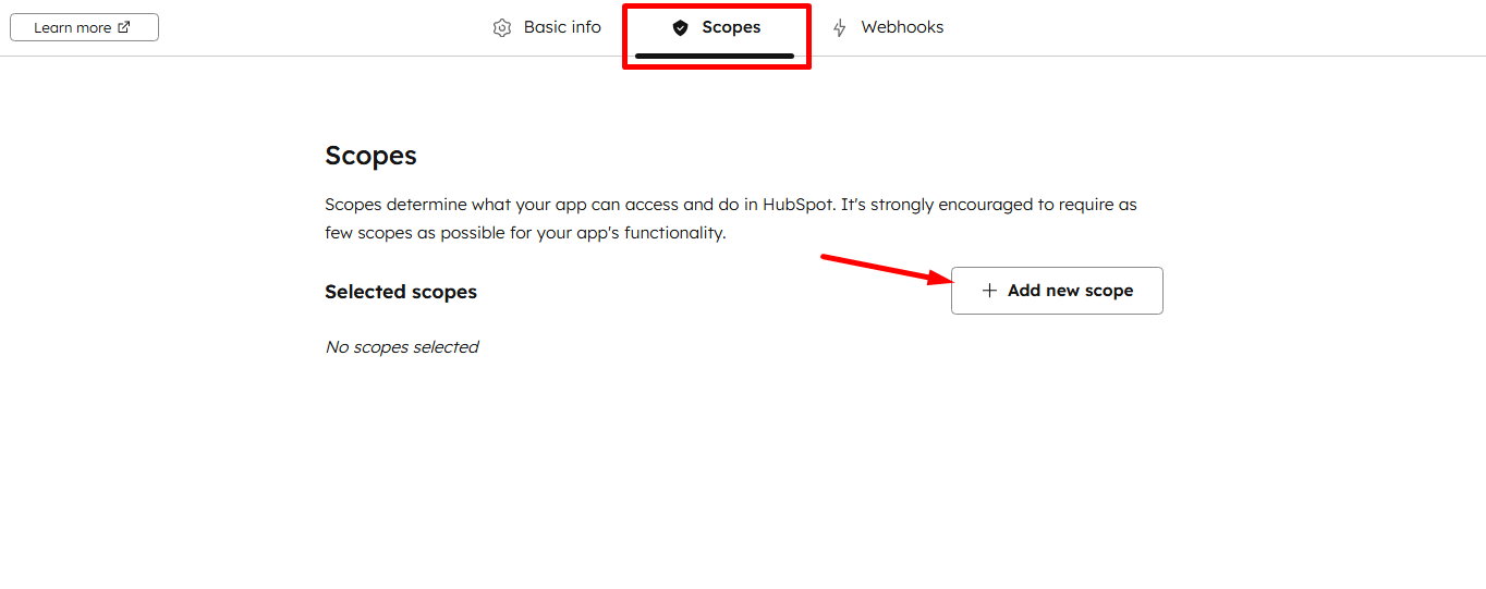 Select Scopes and click on the add new scope button