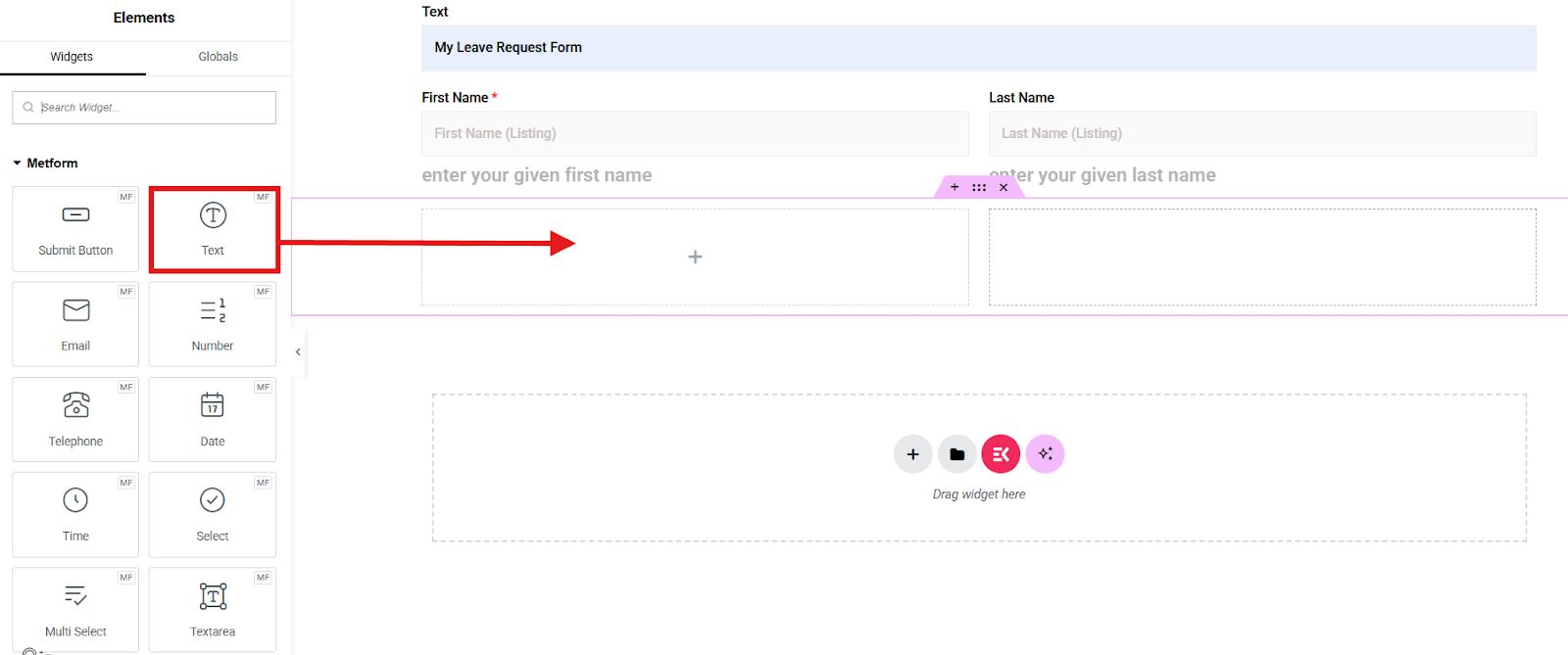 Widget for new form field