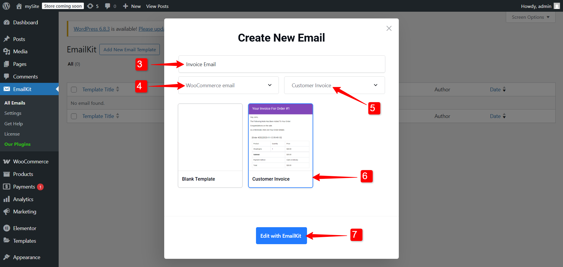 create new email template for WooCommerce invoice email