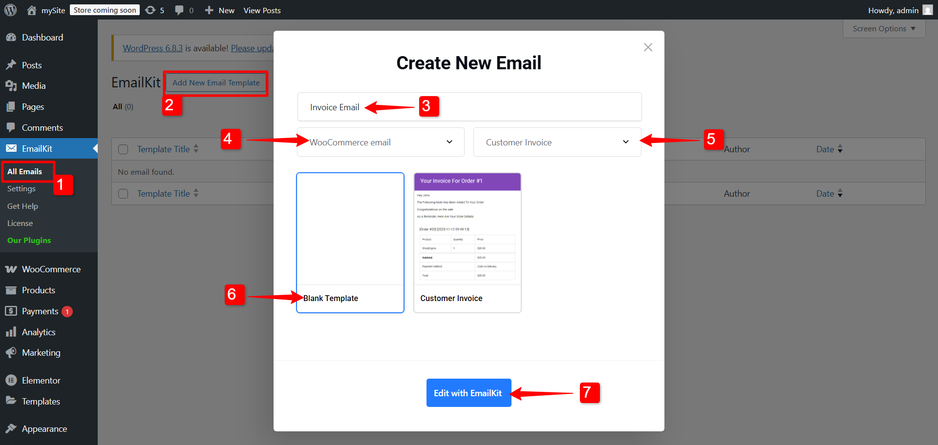 create WooCommerce invoice emails with blank template