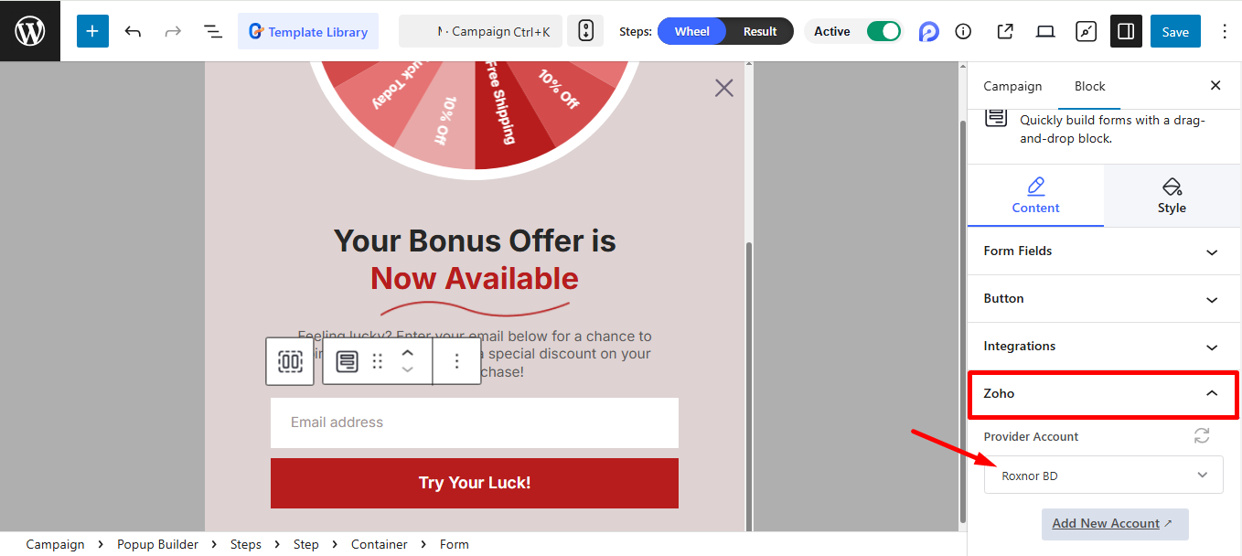 Choose a provider account then click Save