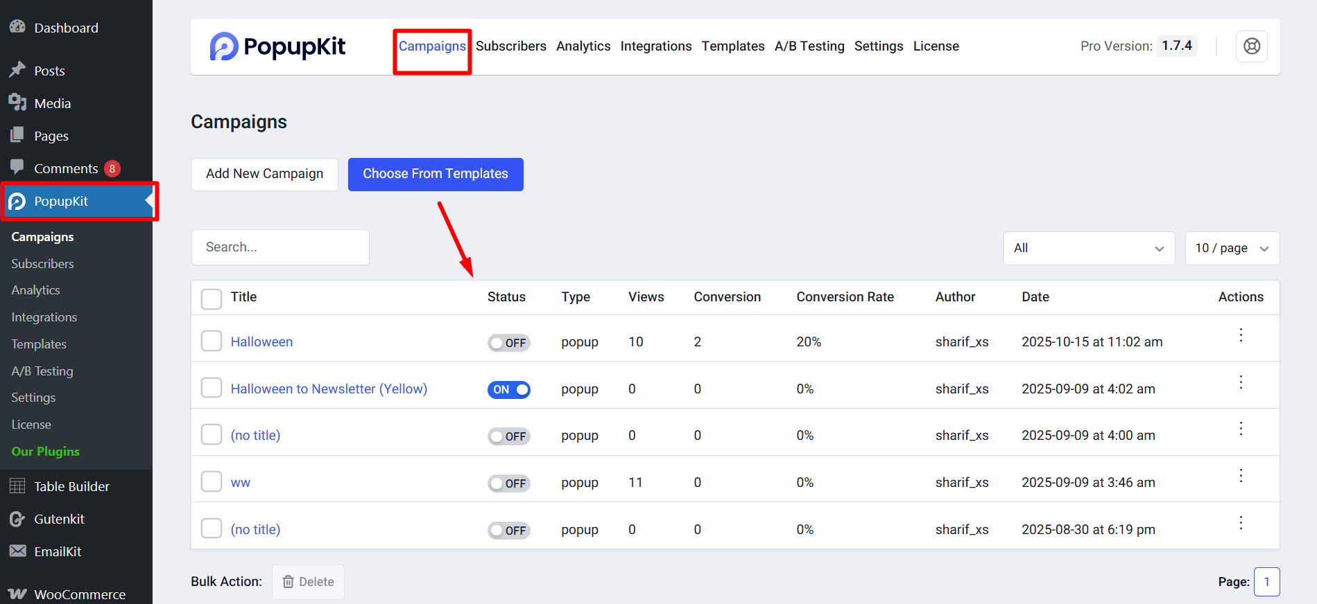Choose any active popup