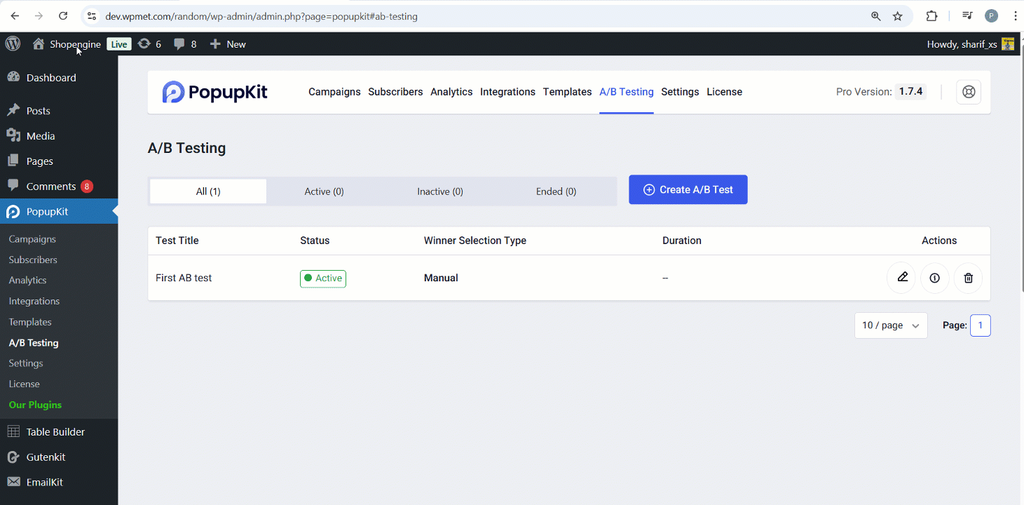 Comparing two popups for AB testing