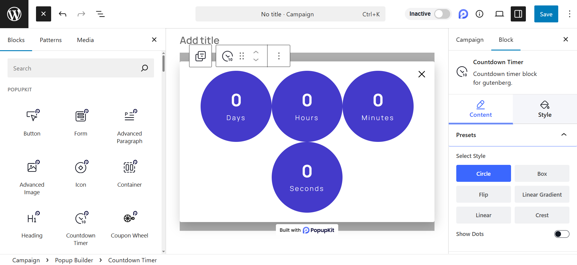 PopupKit Countdown Timer widget