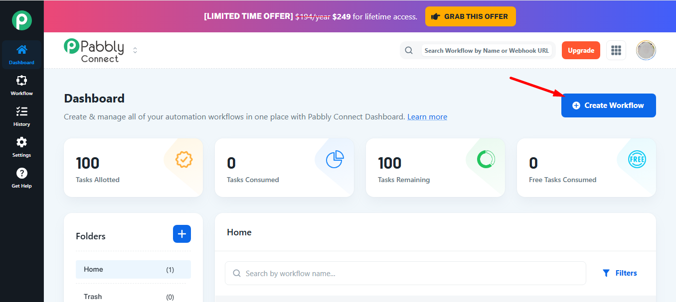 Press the Create Workflow button