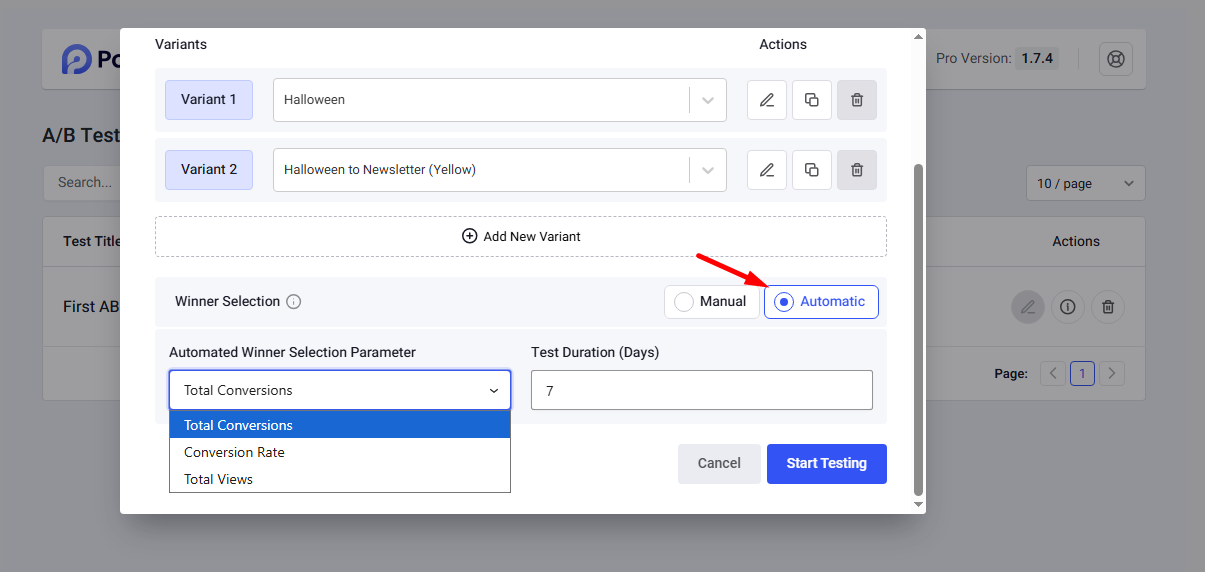 Create another AB test