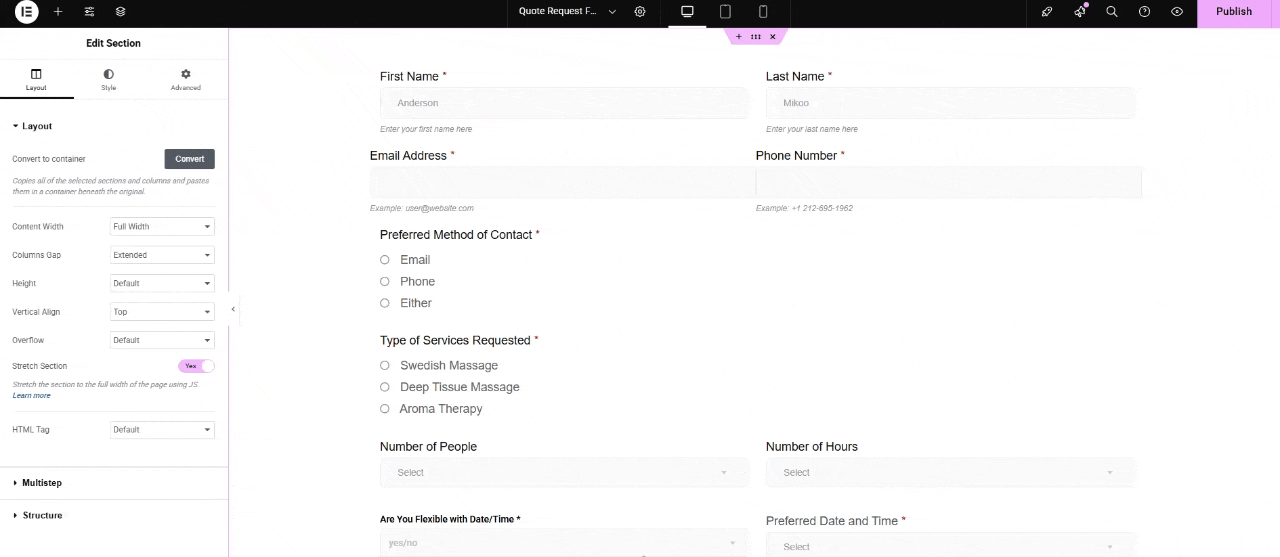 Customize container layout