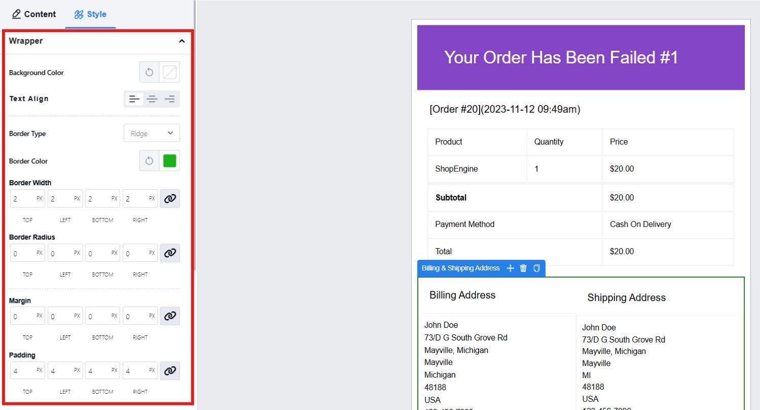 Customize email template with wrapper style