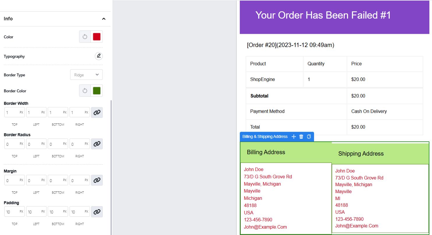 Design email template with color, border elements