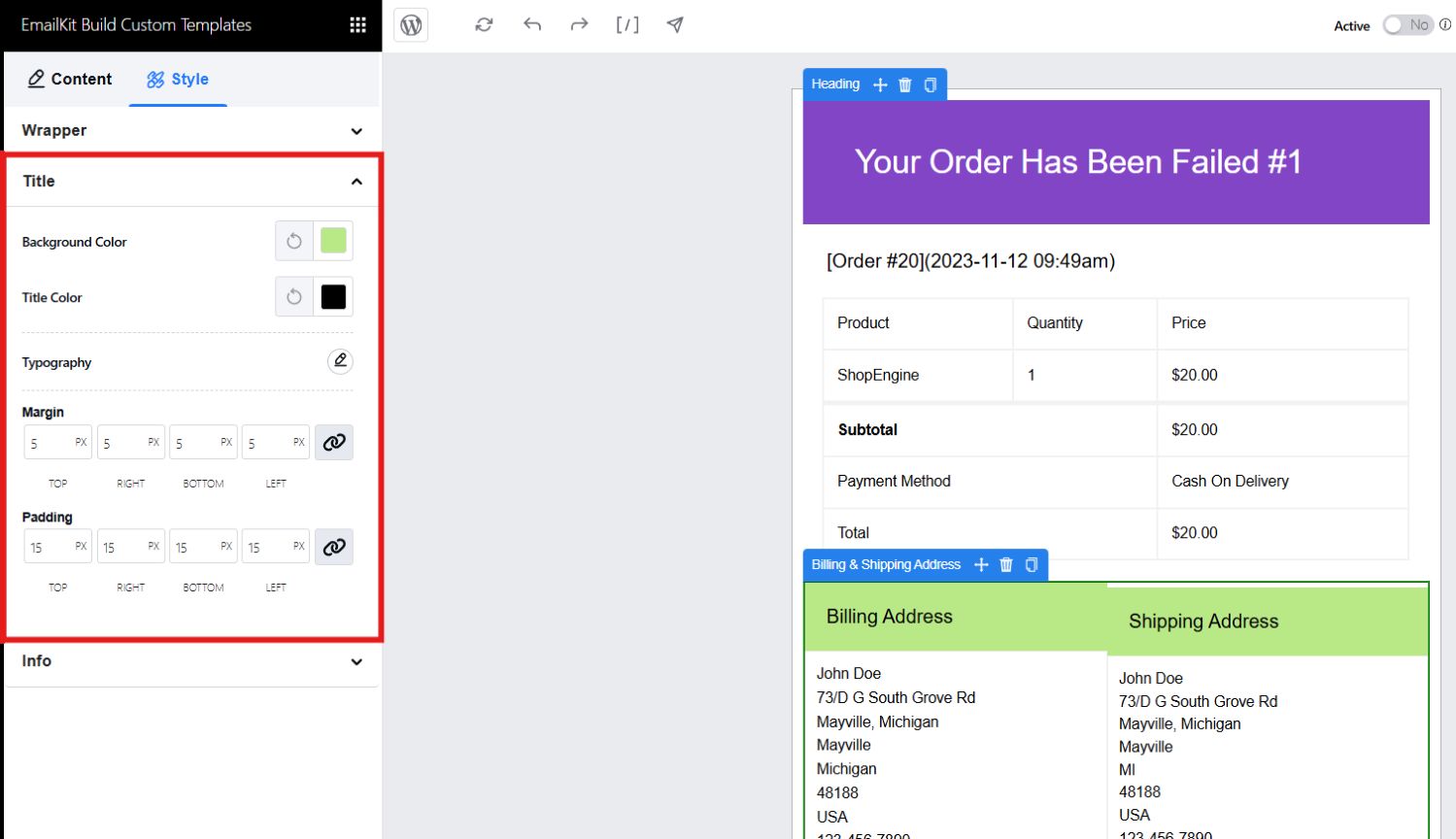 Design email template with elements