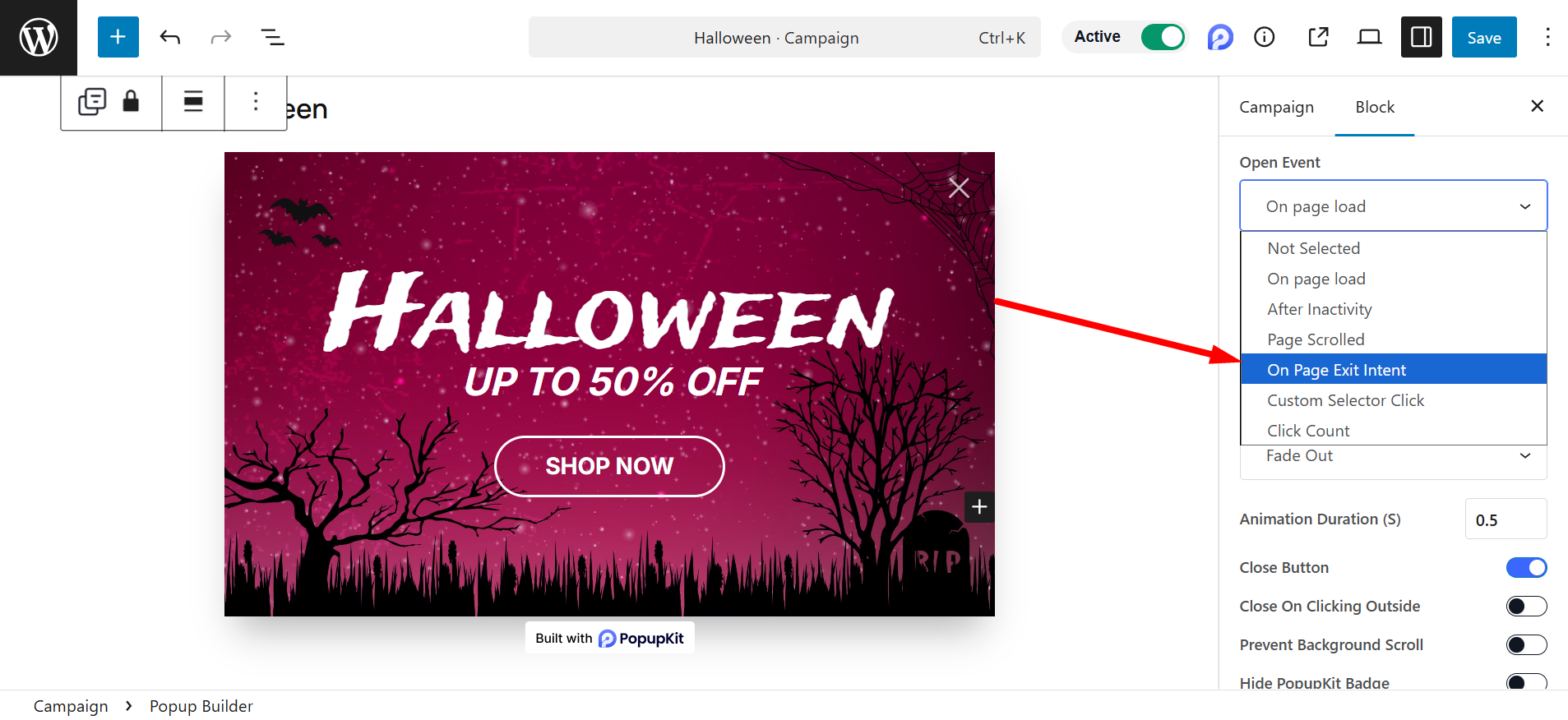 Exit-Intent Popup event