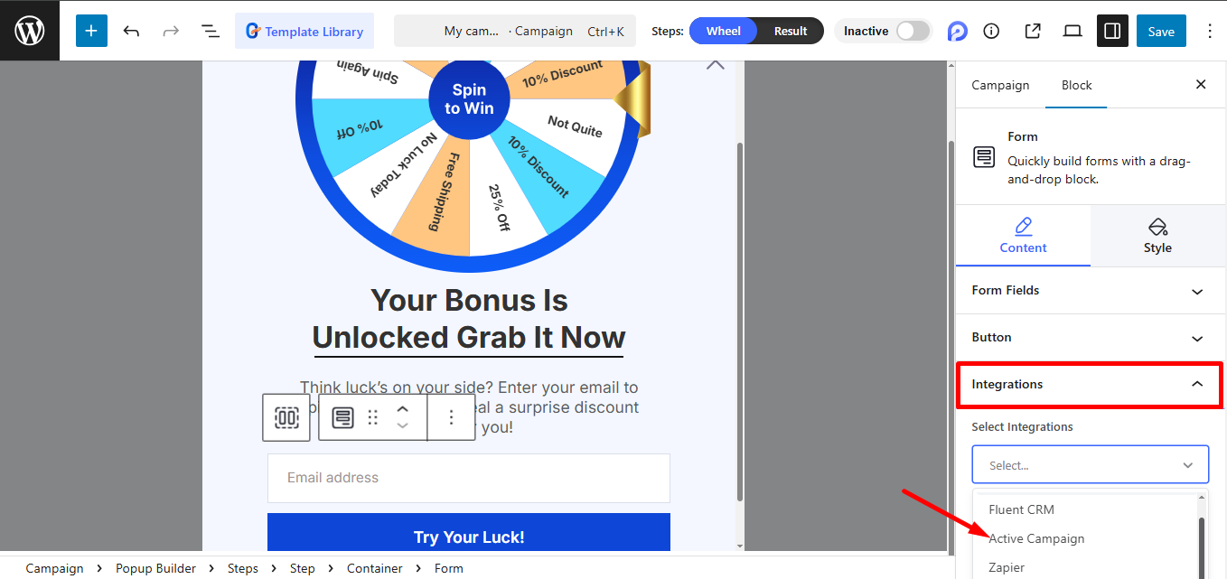 From the list of integrations, choose ActiveCampaign