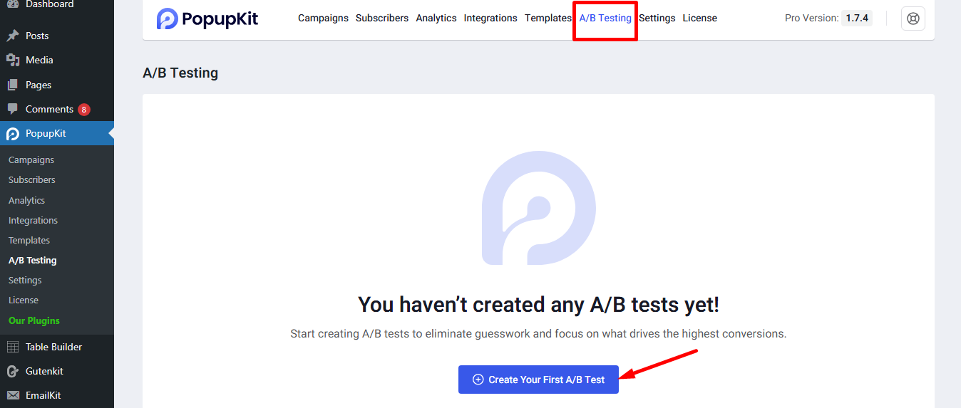 Go to the A/B Testing tab and create a A/B test