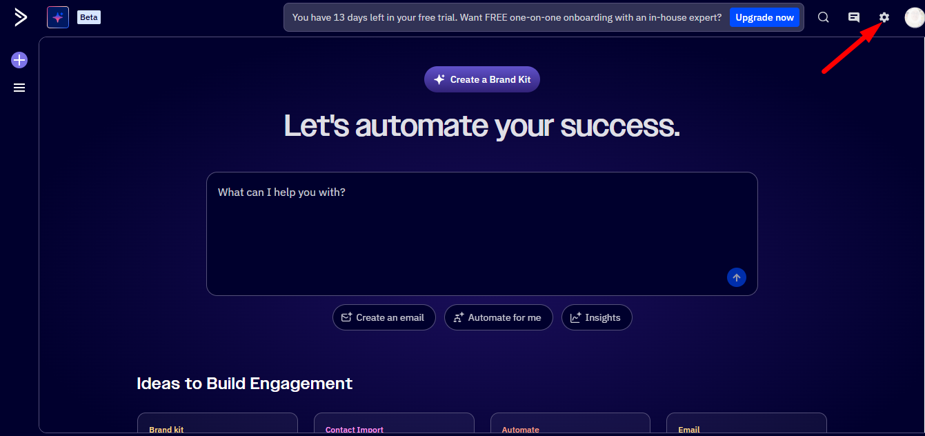 Now go to Settings from Active Campaign from the top panel