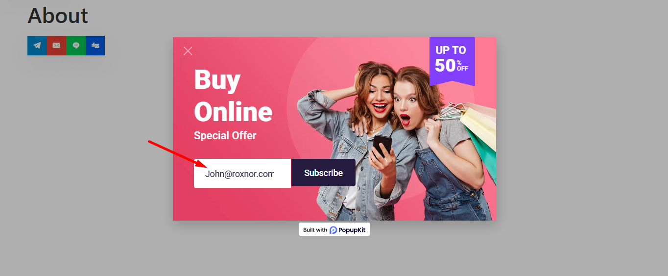 Preview the popup and submit the form