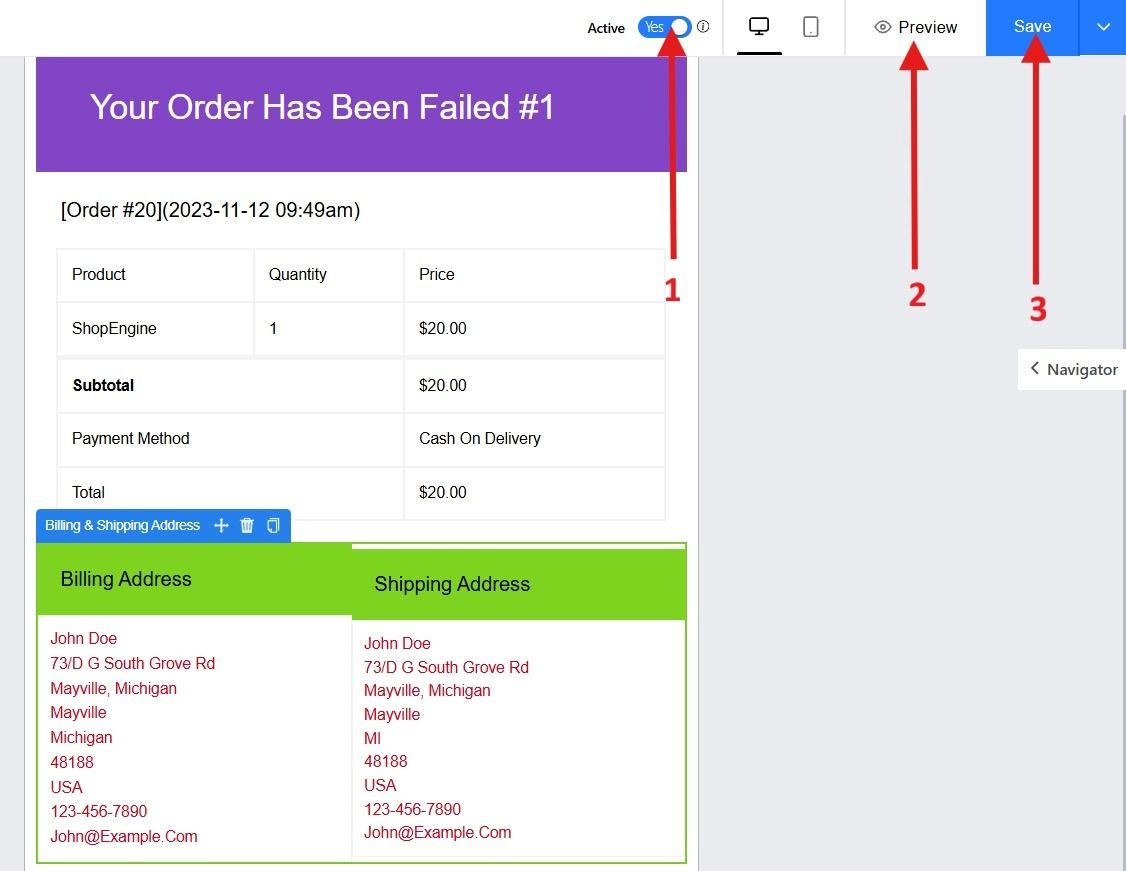 Preview and Save Email Template