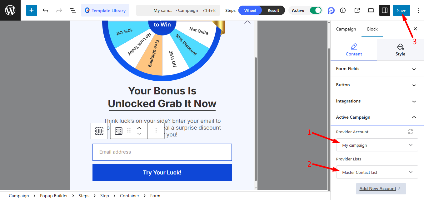 Select account name and provider list then save it