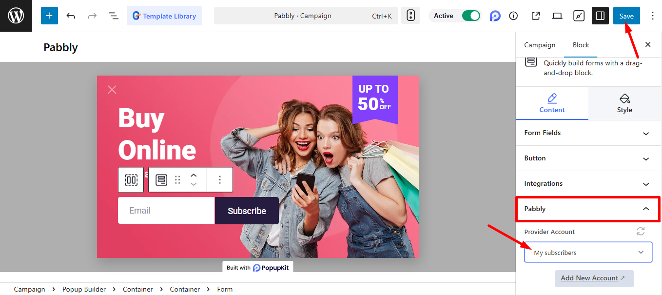 Select provider account and save the changes