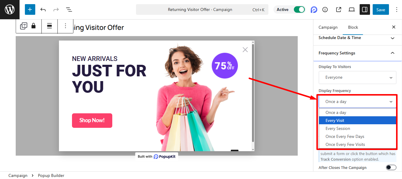Set display frequency of a popup with PopupKit