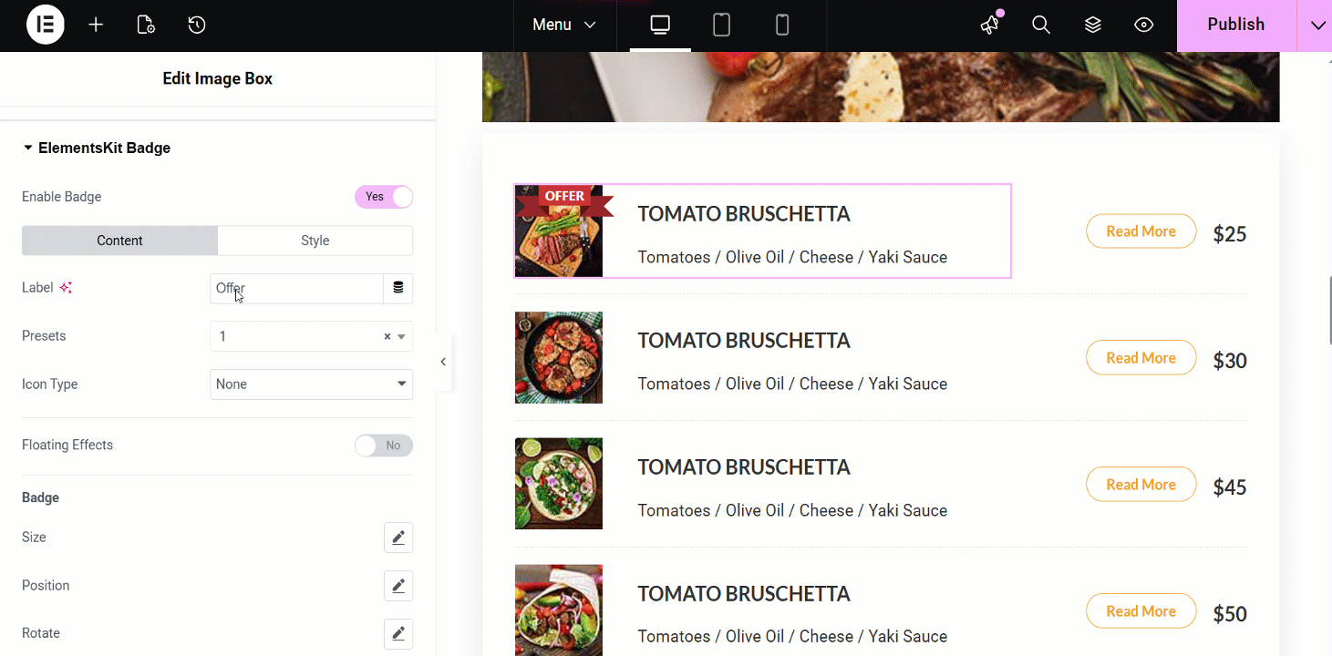 Setting label and presets