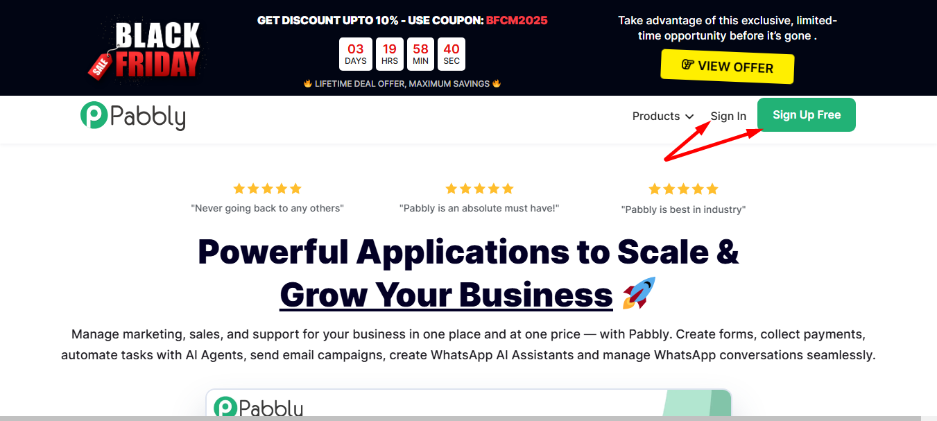 Sign up or sign in to your Pabbly account