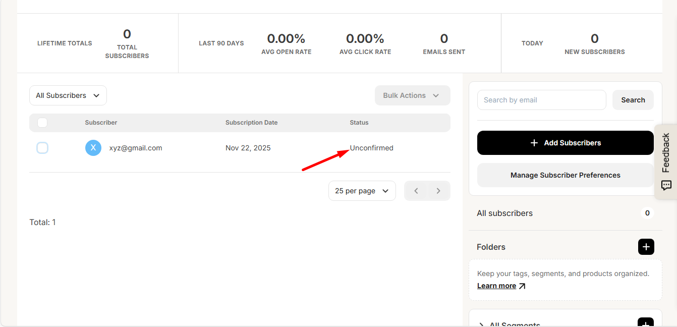 The status'll be changed after confirming the email