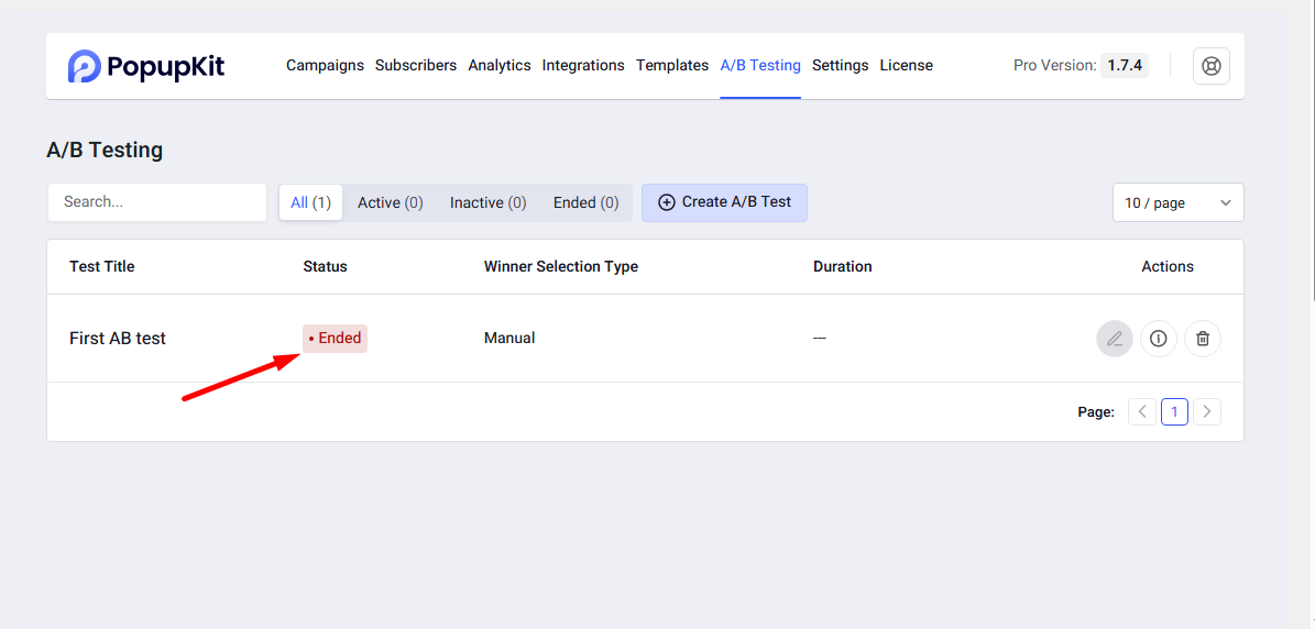 You can see the AB test has been ended