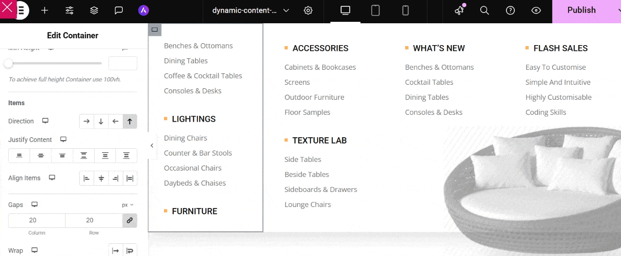 Adjust the position of your items
