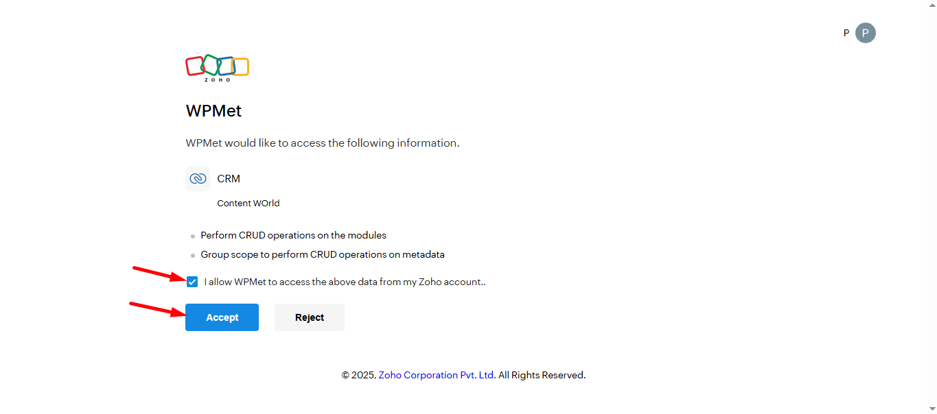 Allow the access permission and click on the accept button