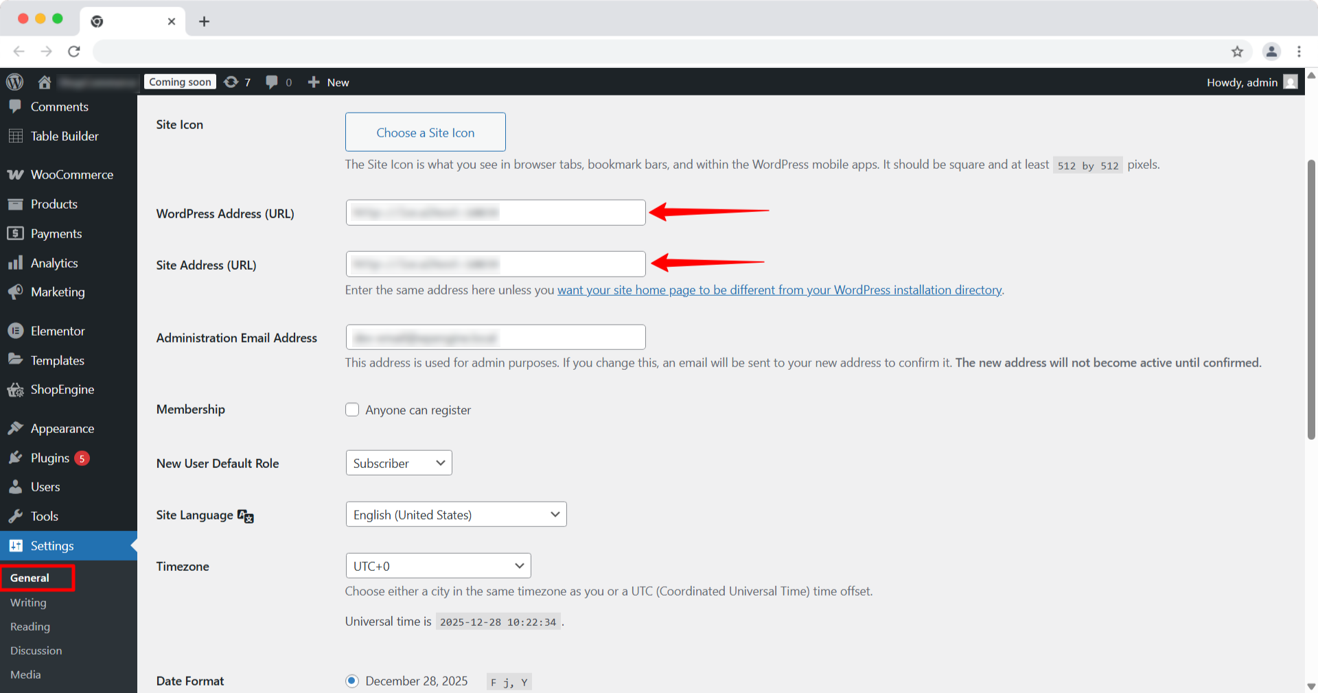 Change URLs from the WordPress dashboard