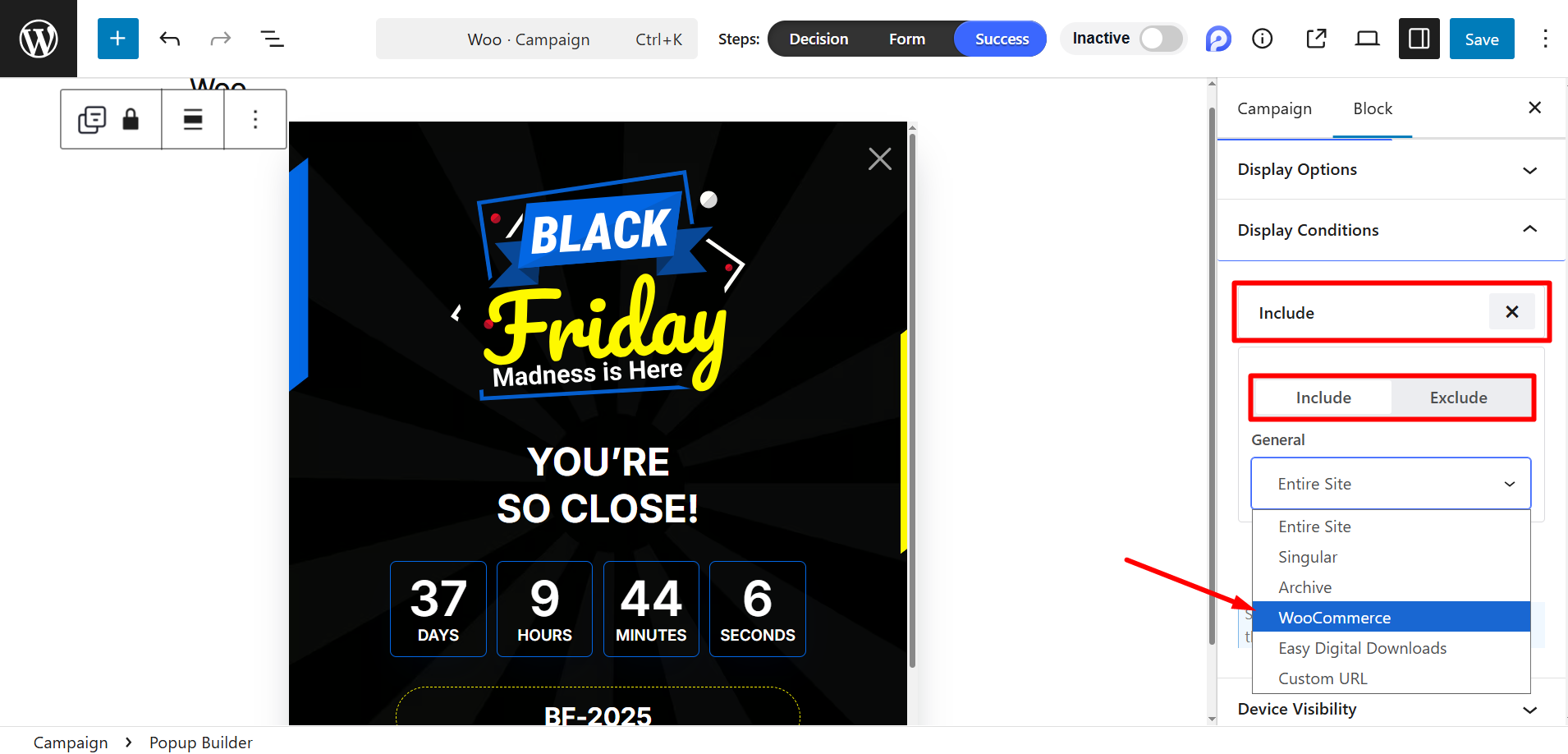Choose WooCommerce from the General list