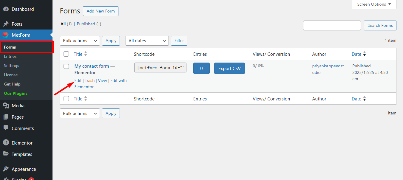 Choose any form and click edit