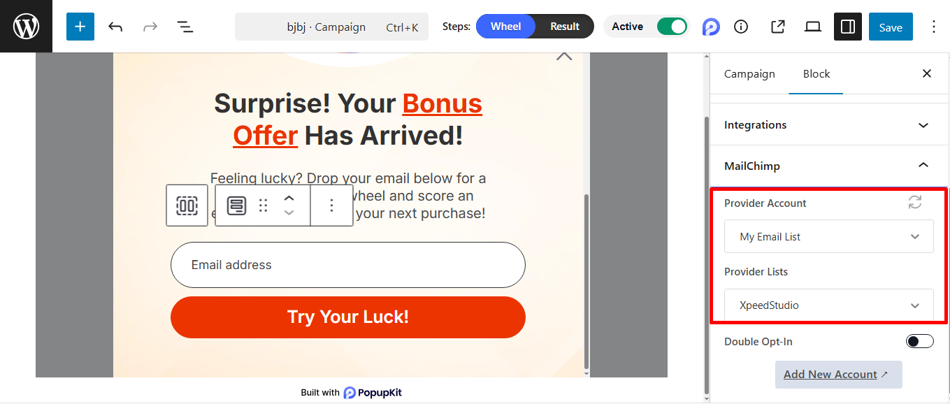 Choose provider account and provider list