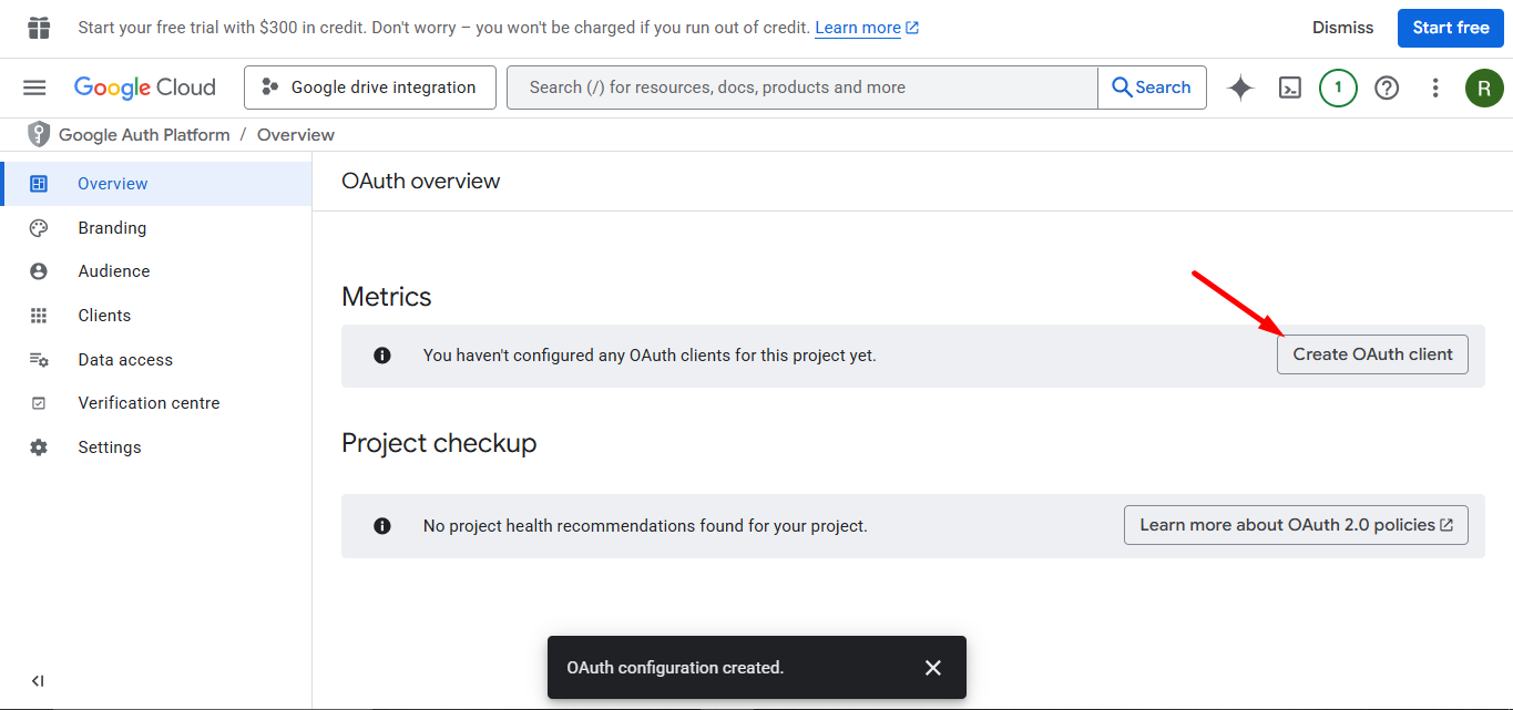 Click on Create OAuth client
